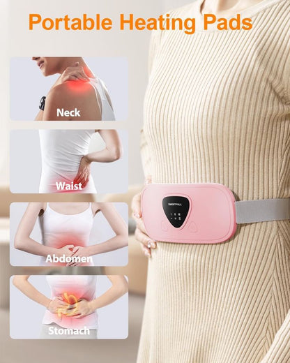 Portable Cordless Heating Pad-Menstrual Heating Pad,Warm Palace Belt For Back Pain With 3 Heat Levels&4 Massage Modes-Back Or Belly Heating Pad For Women&Girl Belly Wrap Belt