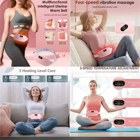 Portable Cordless Heating Pad-Menstrual Heating Pad,Warm Palace Belt For Back Pain With 3 Heat Levels&4 Massage Modes-Back Or Belly Heating Pad For Women&Girl Belly Wrap Belt